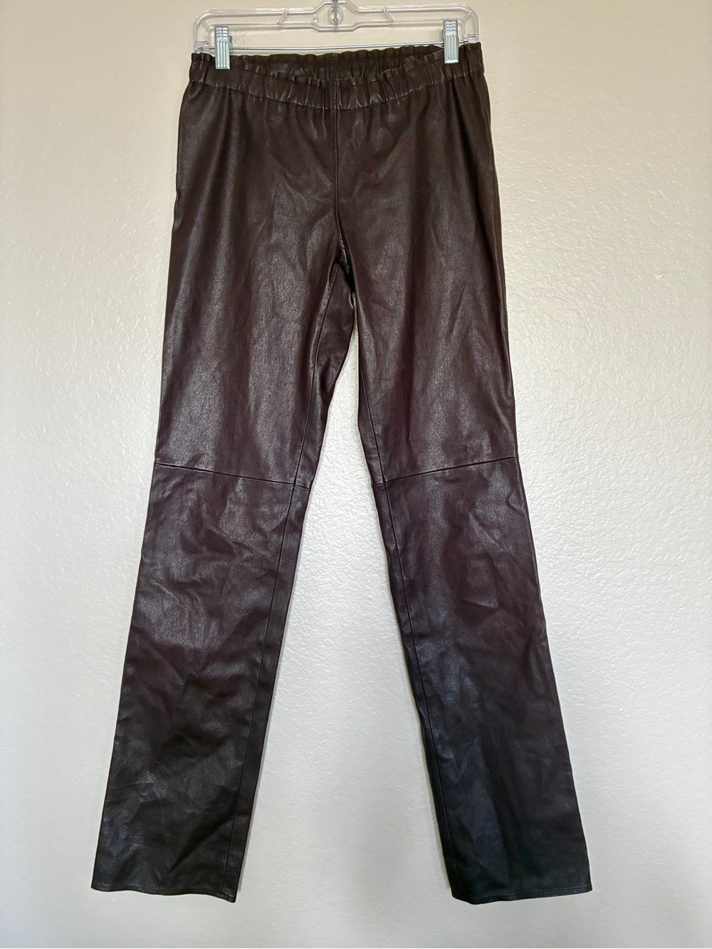Stouls Paris 100% Lambskin Leather Dark Brown Straight Leg Pants Size L Luxury